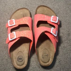 Sandals Size 7/ colors are salmon sparkly & brown